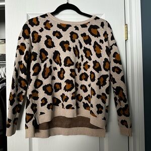 H&M Beige Leopard Crewneck Sweater with Brown Spots